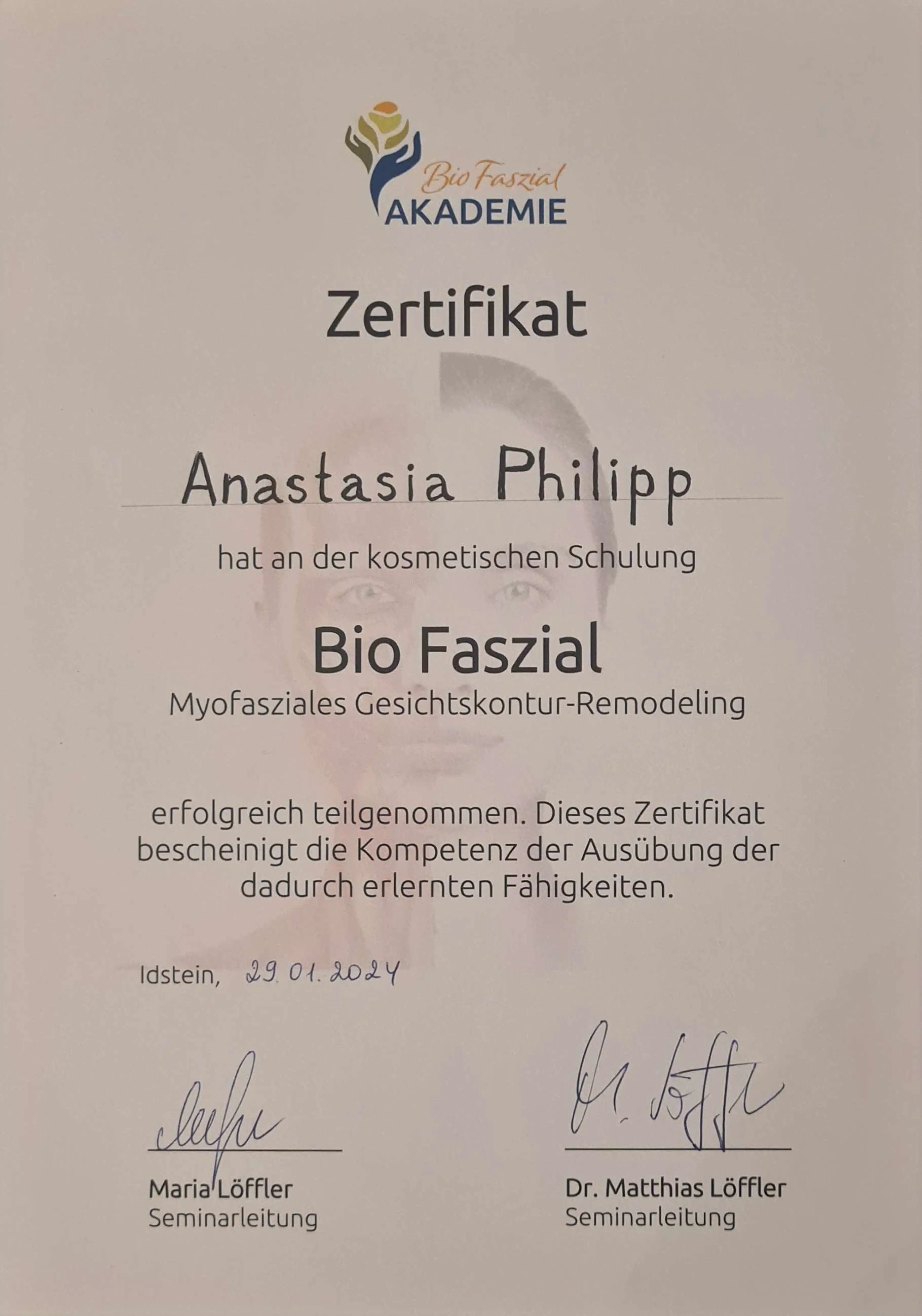 Zertifikat Bio Faszial - Myofasziales Gesichtskontur-Remodeling